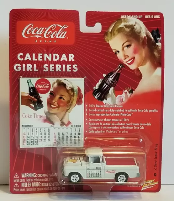 Johnny Lightning Coca-Cola Calendar Girl Series 1955 White Chevy Cameo Pickup #9