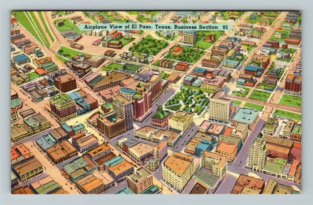 El Paso TX-Texas, Aerial View Business Section Vintage Postcard