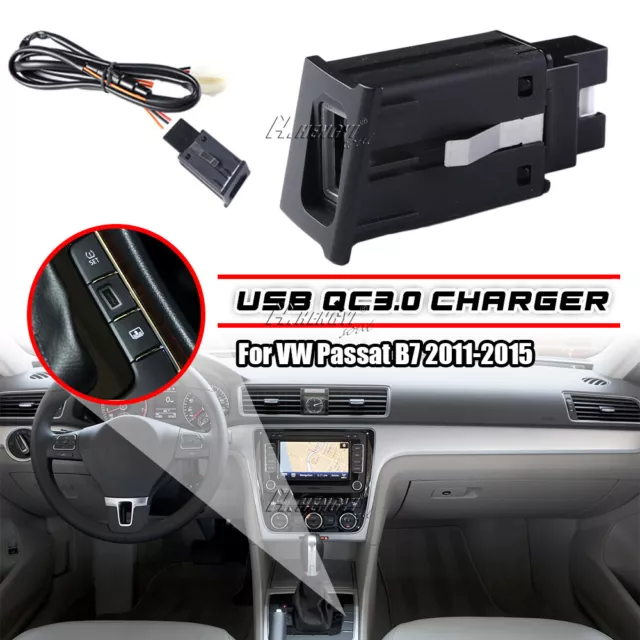 Steckdose USB-A QC3.0 Ladegerät Buchse Rot Licht 12-24V für VW Passat 2011-2015