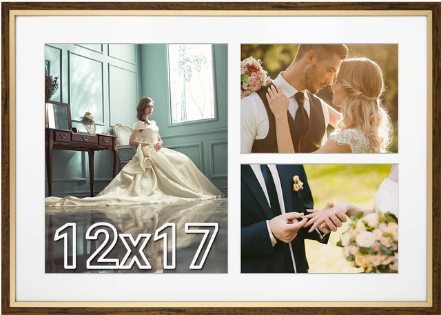 Rustic Brown Gold 12x17 Poster Frame With Mat For one 8x10 And two 5x7 Picture