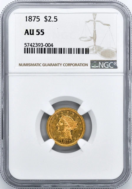 1875 Liberty Head $2.5 Ngc Au 55