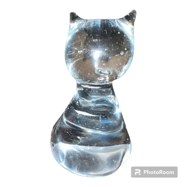 Clear Art Bubble Glass Paperweight Cat Figurine Figure Vintage 3.5”H x 2.5”W
