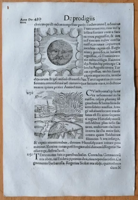 Wolfhart Chronicon Originalblatt Mondfinsternis Insektenplage  (410) 1557