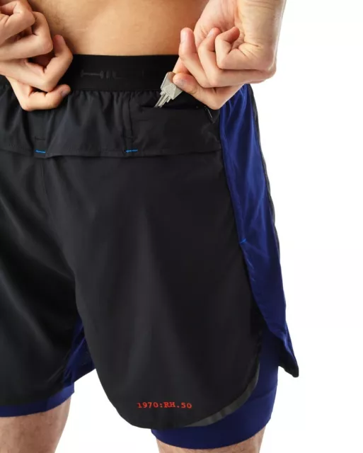 RONHILL Mens TECH Revive Twin Skin Lightweight Sports Running SHORTS Black LP£52 3