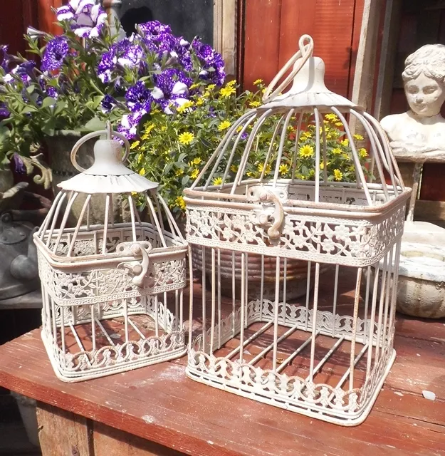 2er Set Cage Décorative de Plante Style Rustique Antique Métal Décoration W