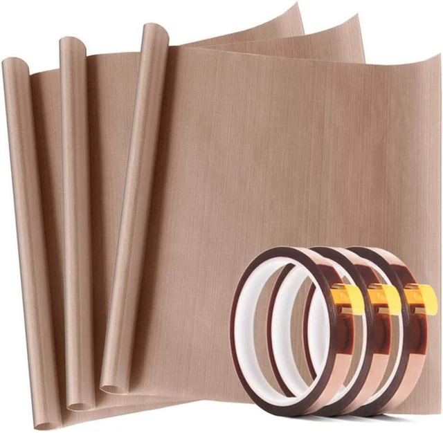 3 Pack PTFE Teflon Sheet 12 x 16" and 3 Rolls 10mm X 33m Heat Resistant Tape for
