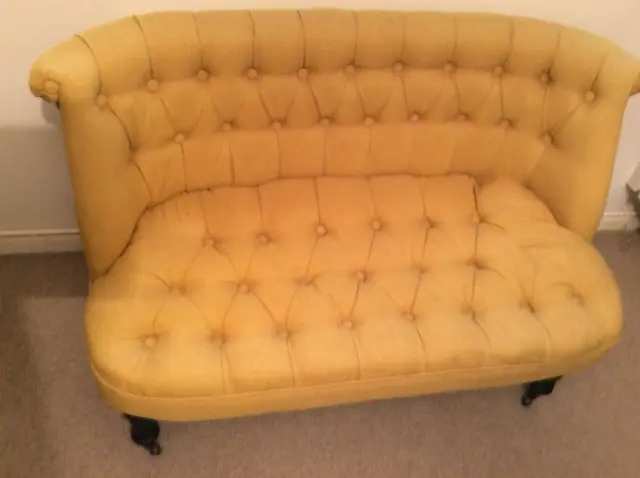 Vintage Settee Good Used Condition  Velour Fabric Mustard Col