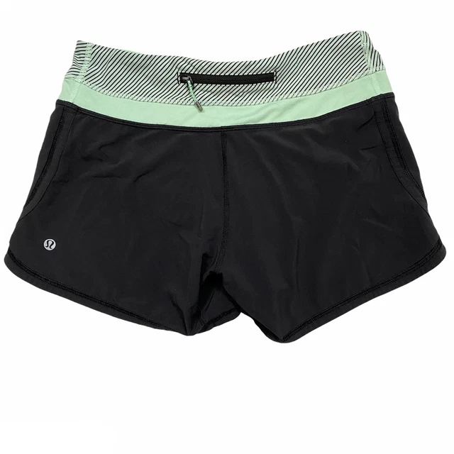 Lululemon Groovy Run Short Stretch Black Mini Hyper Stripe Fresh Teal Size 4
