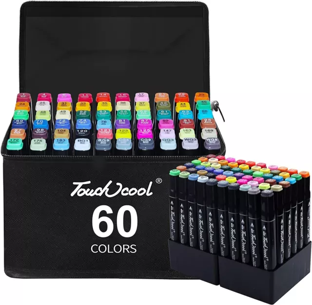 60pcs Colour Marker Copic Pen Set Dual Headed Graphic Artist Sketch Markers NEW