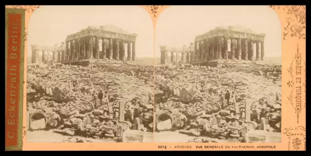 Grèce, Athènes, le Parthenon, ca.1880, stéréo Tirage vintage stéréo, légendé