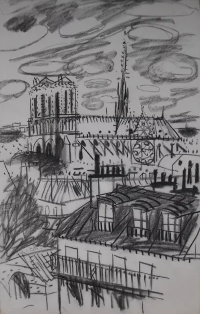 Claude Bonin-Pissarro (1921-2021) (75) - fusain - Notre-Dame de Paris