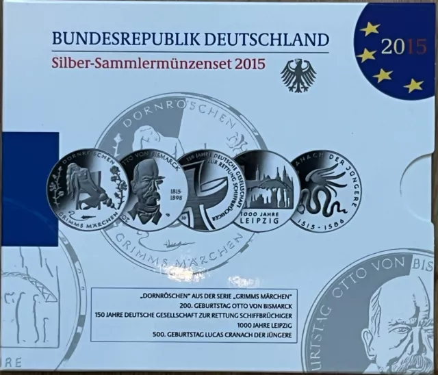 DEUTSCHLAND: SILBER-SAMMLERMÜNZENSET 2015, 5 x 10 Euro, SILBER PAKETANGEBOT s.u.