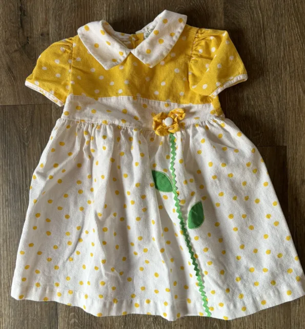 Vintage Yellow Polka dot Flower Toddler Girls Short Sleeve Spring Dress 3T