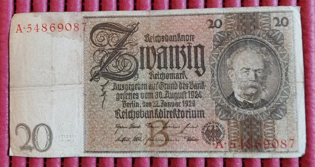 Banknote Geldschein 20 Reichsmark Weimarer Republik 1929