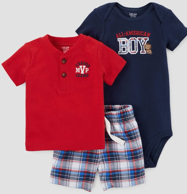 Carters NWT Baby Boy All American Boy 3 Piece Set Bodysuit Shirt Shorts MVP