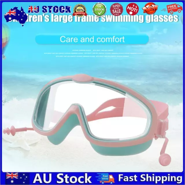 AU Children Swimming Goggles w/ Earbuds Anti Fog Swimming Glasses (Pink Green)