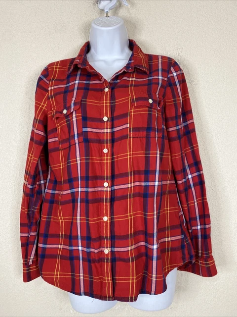 Old Navy Womens Size M Red/Blue Plaid Pocket Button Up Shirt Long Sleeve
