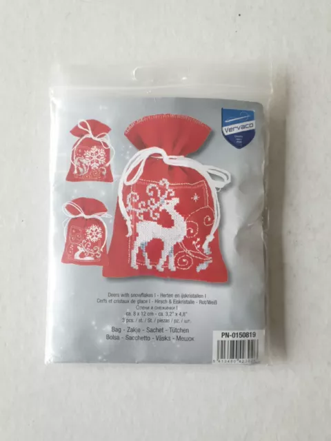 Vervaco Pot-Pourri Bag / Gift bag Deer  Snowflakes Christmas Cross Stitch Kit