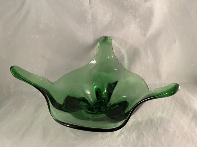 Dark Green Art  Glass Centerpiece Bowl Studio Mid Century Modern