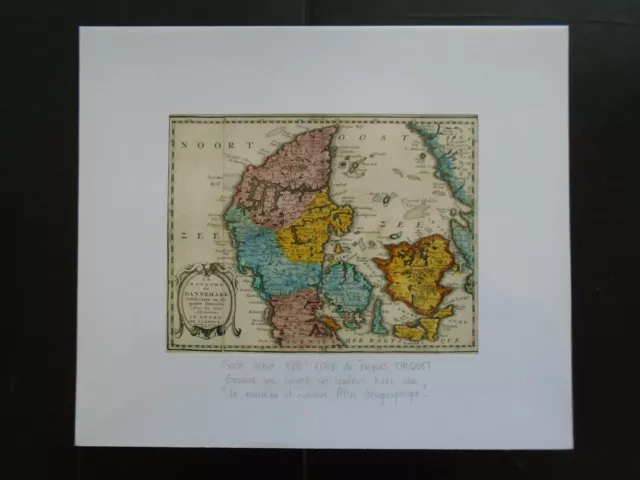 CARTE GEOGRAPHIQUE COLORISEE - J. CHIQUET - Le Royaume de Dannemark - 1719