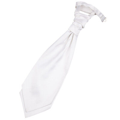 White Boys Satin Plain Solid Pre-Tied Ruche Wedding Cravat by DQT
