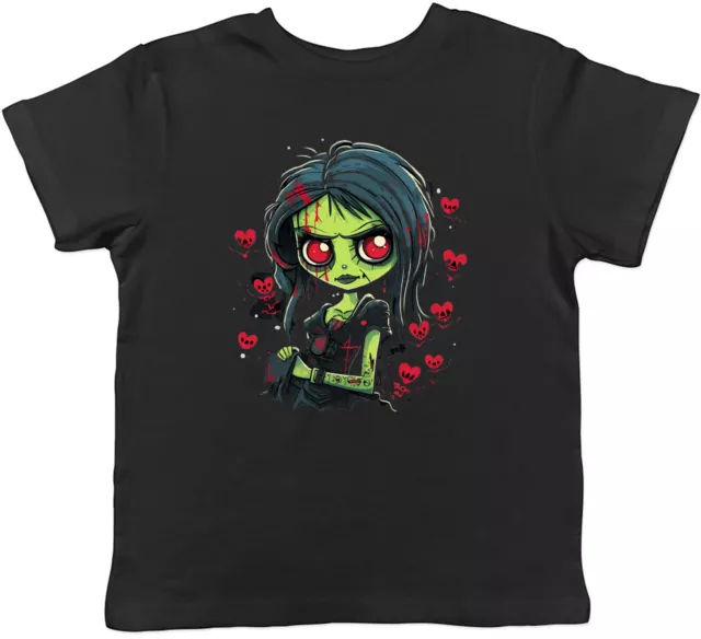 Green Zombie Girl Kids T-Shirt Gothic Halloween Dark Hearts Childrens Boys Girls