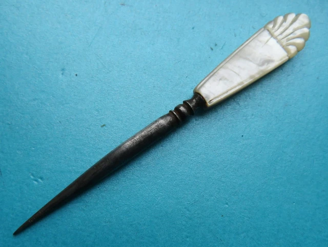 Antique  Sewing ,Stiletto,Fan Carved Pearl Handle