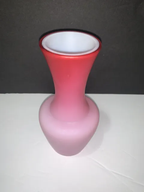 Antique 6” Vase Pink Peachblow Satin Cased Glass Vase Webb Victorian Rose Ombré