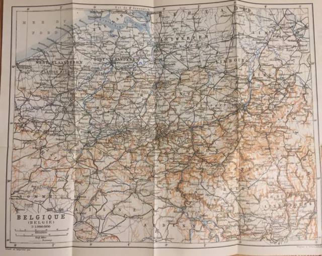 Belgium Original Antique Map 1910 Europe Carte 