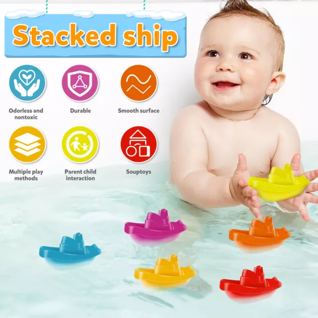 6Pcs Baby Bath Boat Toy Floating Ship Bath Toy Colorful Stackable Bath⇧⇧