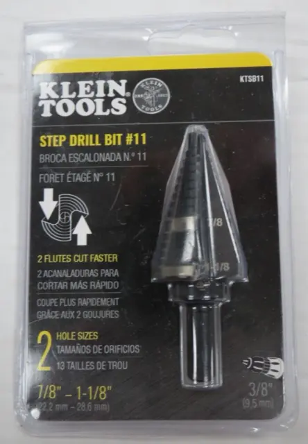 Klein Tools Ktsb11 7/8"-1 1/8" 2 Hole Sizes Step Drill Bit #11 New
