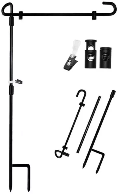 Garden Flag Stand Banner Flagpole, Black Wrought Iron Yard Garden Flag Pole