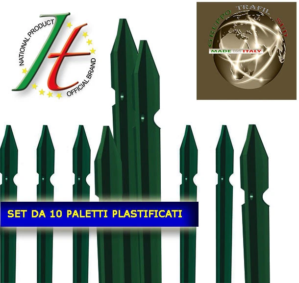 Paletti Per Recinzione A T 30x30x3mm - Set 10 Pezzi Plastificati Verde, 175cm, Con Fori Per Filo - Foto 9