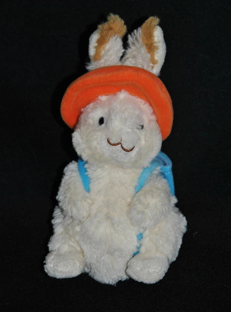 Peluche Doudou Lapin Blanc GIPSY Chapeau Orange Sac à Dos Bleu  21 Cm TTBE