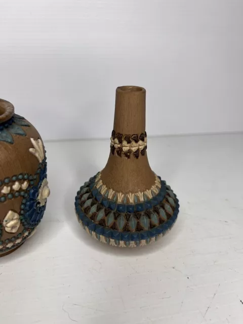 Antique Royal Doulton Lambeth Silicon Ware Bud Vases X 3 1882 Lambeth Stoneware 3