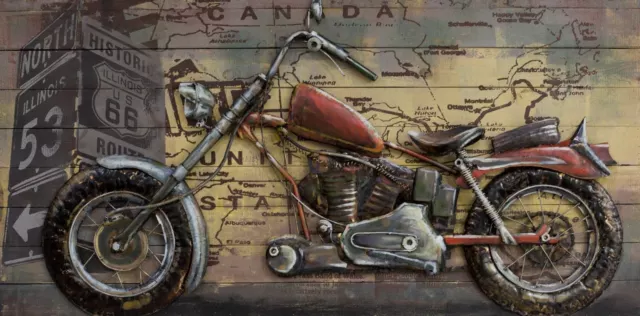 Motorcycle 3D Metal Wall Art Stereograph Oil Painting Ready to Hang 55"x27" Gift