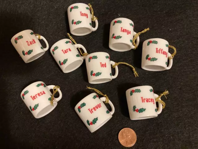 Ganz Mini Mug Cup Christmas Ornament White Red Green Personalized Pick Name