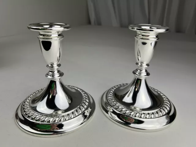 English Pair of Traditional Style Candlesticks Silver Plate Decor Royal Limited