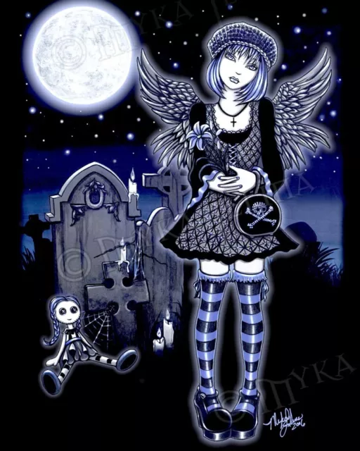 Gothic Blue Angel Grave Yard Rag Doll Signed PRINT Fairy Tabitha Myka Jelina Art