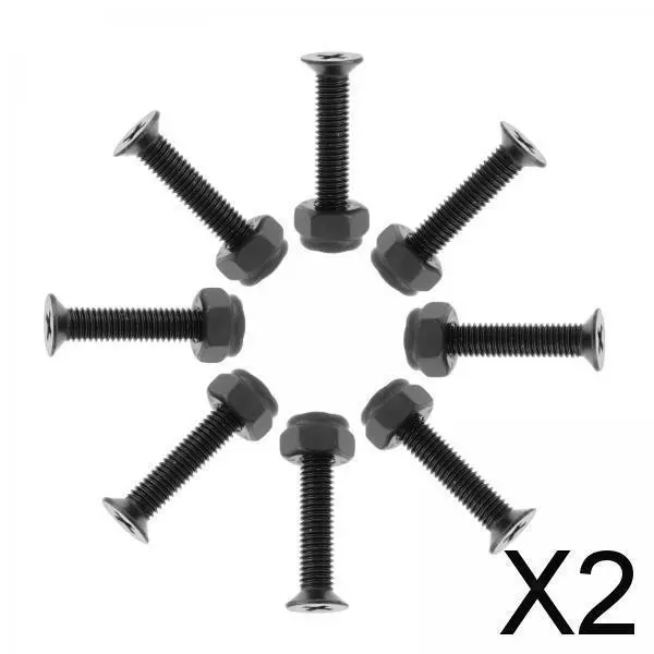 2X 8x Replacement Longboard Skateboard Wheel Hardware Screws 25mm Black