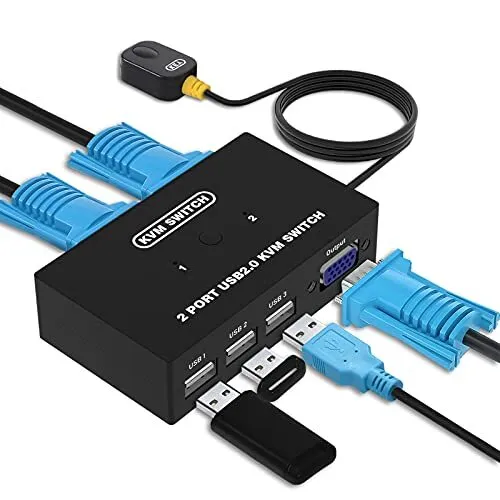 DGODRT VGA KVM Switch avec 2 KVM Câbles Commutateur KVM USB et VGA pour 2 PC ...