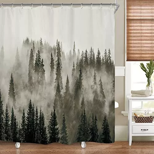 Foggy Woodland Mens Shower Curtain for Bathroom Decor 60Wx72H Misty Landscape...