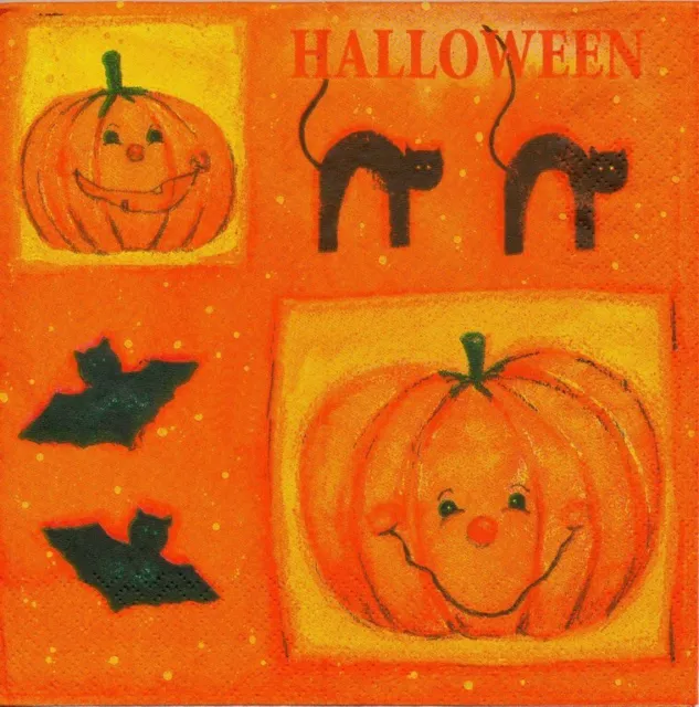 Lot de 4 Serviettes en papier Halloween Chat Cotrouille Decoupage Collage