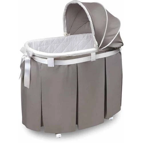 Oval Bassinet With Ceiling Foam Pad Removable Washable Liner Skirt Gray Unisex