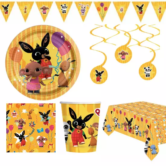 Bing Rabbit Party Tableware Decorations Supplies - Plates, Cups, Banner, Swirls