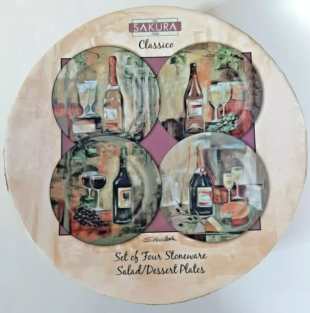 Sakura Wine Themed Set of Four Stoneware 8" Salad/Dessert Plates, KT680X2X4HB