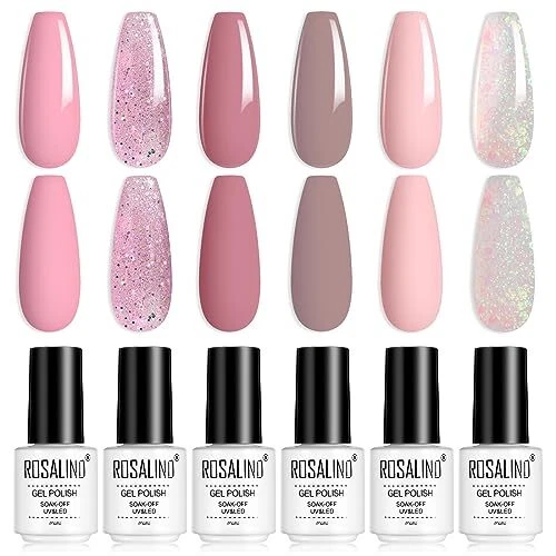 ROSALIND Vernis Semi Permanent Rose Blanc Paillettes French Vernis Gel UV 6pc...