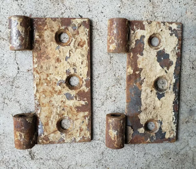 Pair of 2 Antique Vintage Door Hinges Rusty Chippy Patina Salvage 02