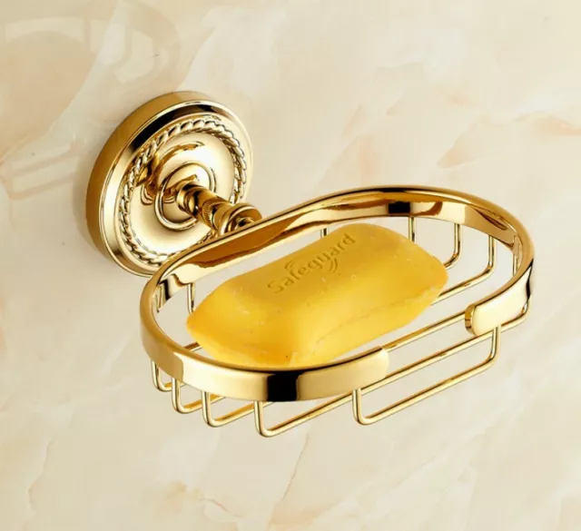 Bathroom Wall Mount Soap Basket Luxury Gold Color Brass Soap Dish Holder 2ba607