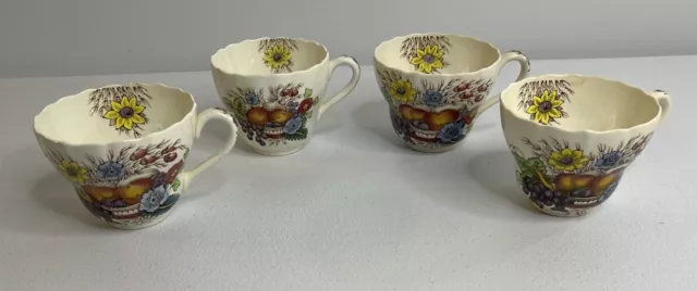 Vintage Spode Copeland Reynolds Tea Cups Set Of 4 Fruits Flowers